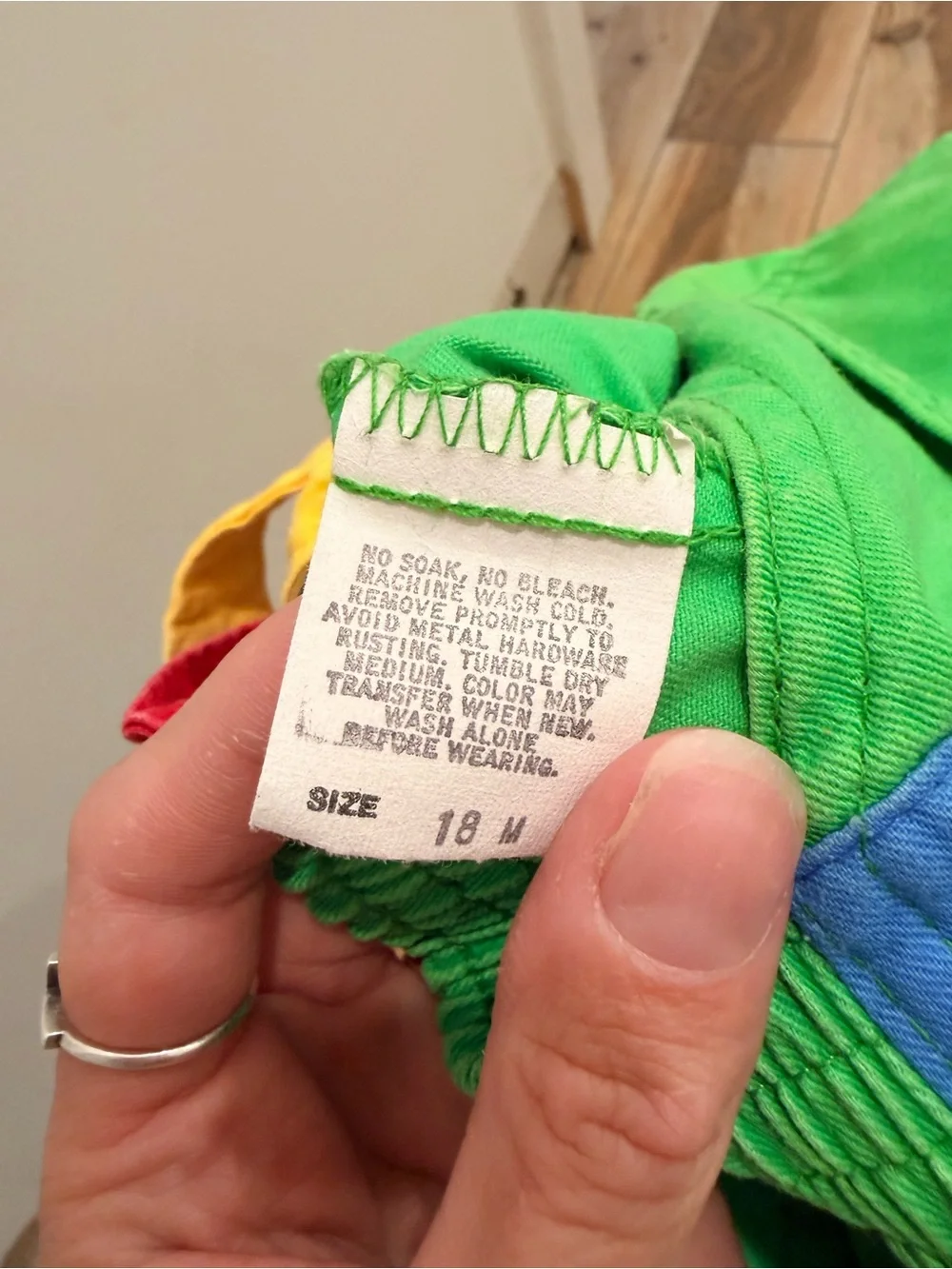 OshKosh B'gosh Green Shortall with Red, Yellow & Blue Accents